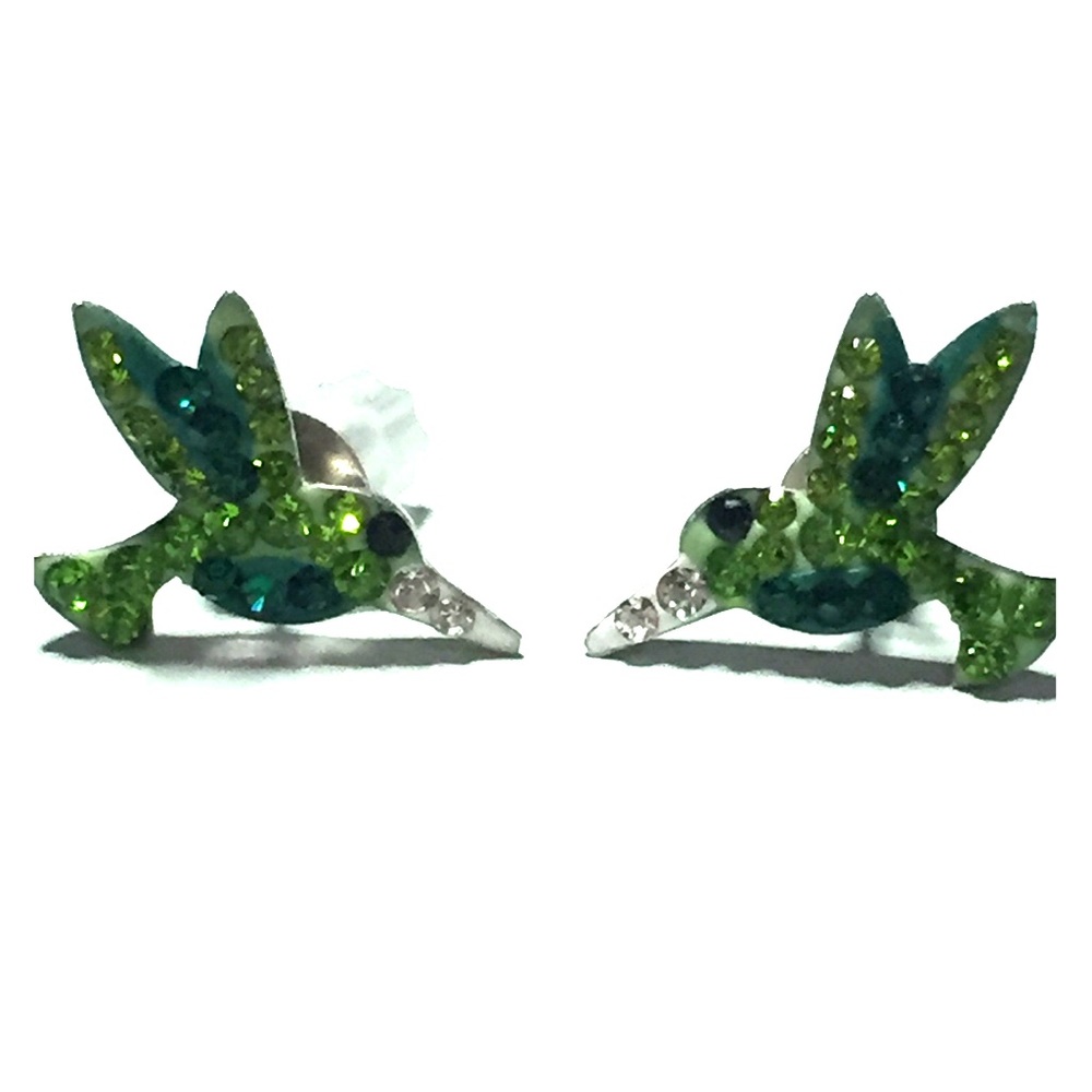 Green hummingbird gem sterling silver earrings